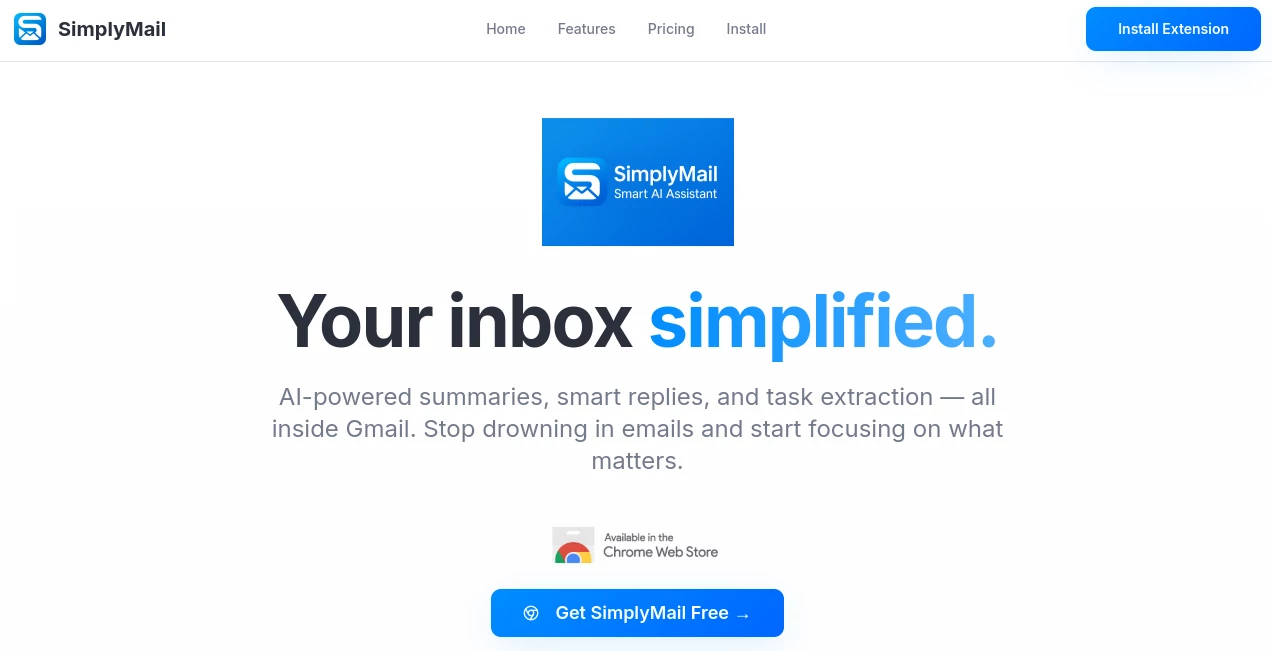Screenshot of SimplyMail – An AI tool in the ,AI Email Assistant ,AI Email Generator ,AI Response Generator ,AI Productivity Tools  category, showcasing its interface and key features.