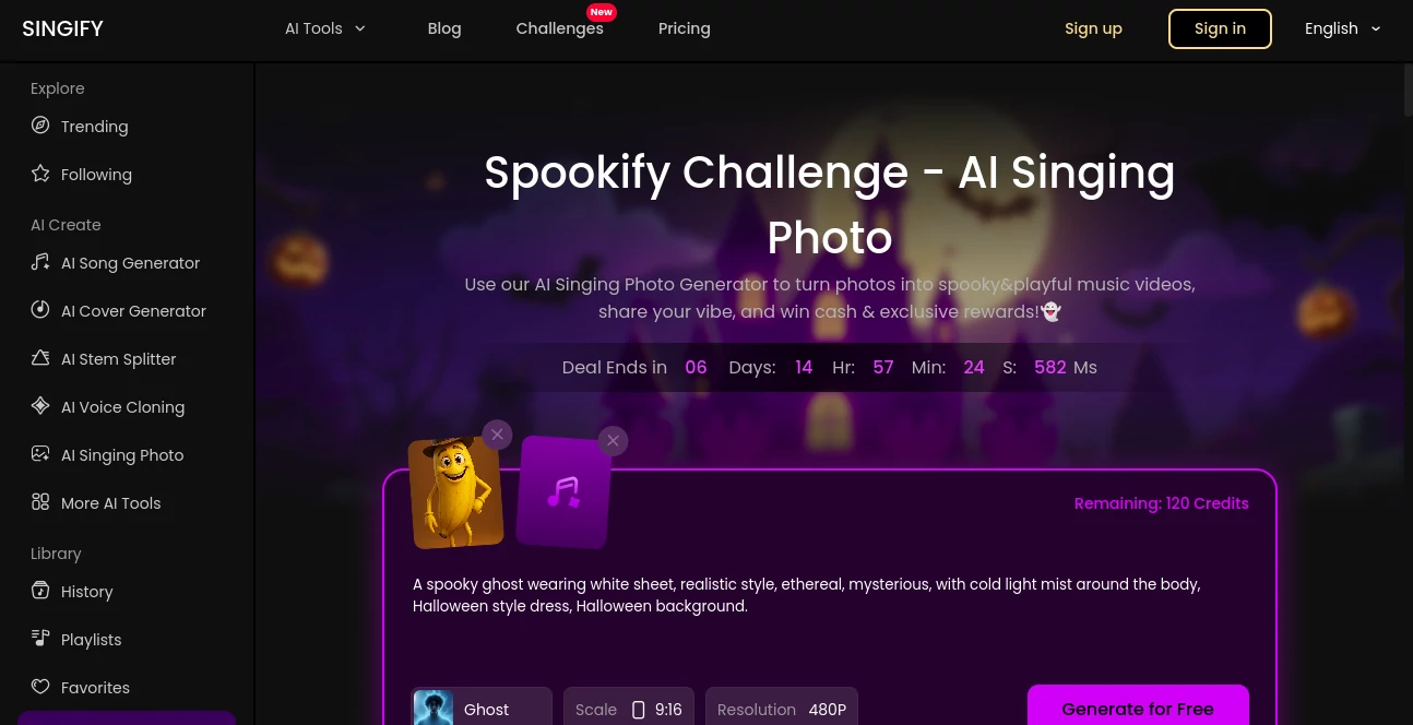Screenshot of SINGIFY - AI Singing Photo – An AI tool in the ,AI Photo & Image Generator ,AI Video Generator ,AI Lip Sync Generator ,AI Singing Generator  category, showcasing its interface and key features.