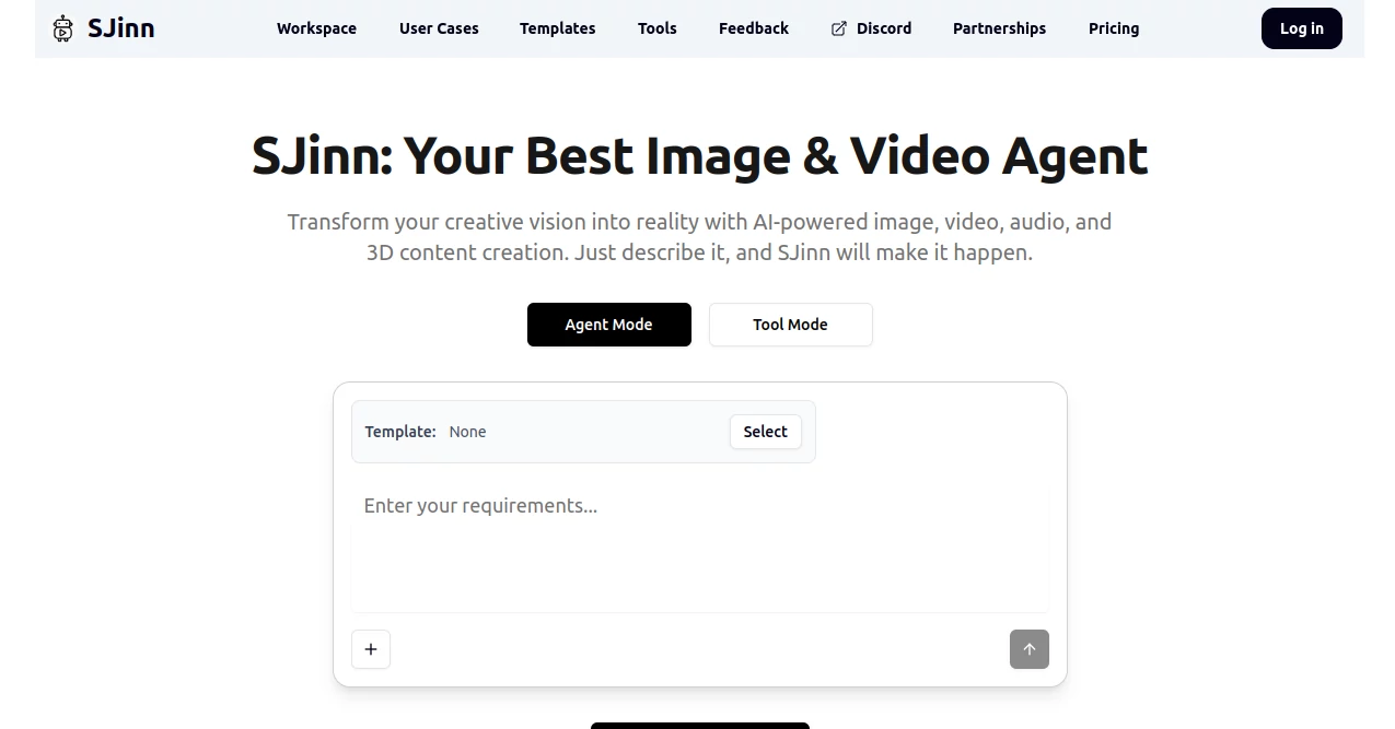 Screenshot of SJinn AI – An AI tool in the ,AI Content Generator ,AI Photo & Image Generator ,AI Video Generator ,AI Design Generator  category, showcasing its interface and key features.