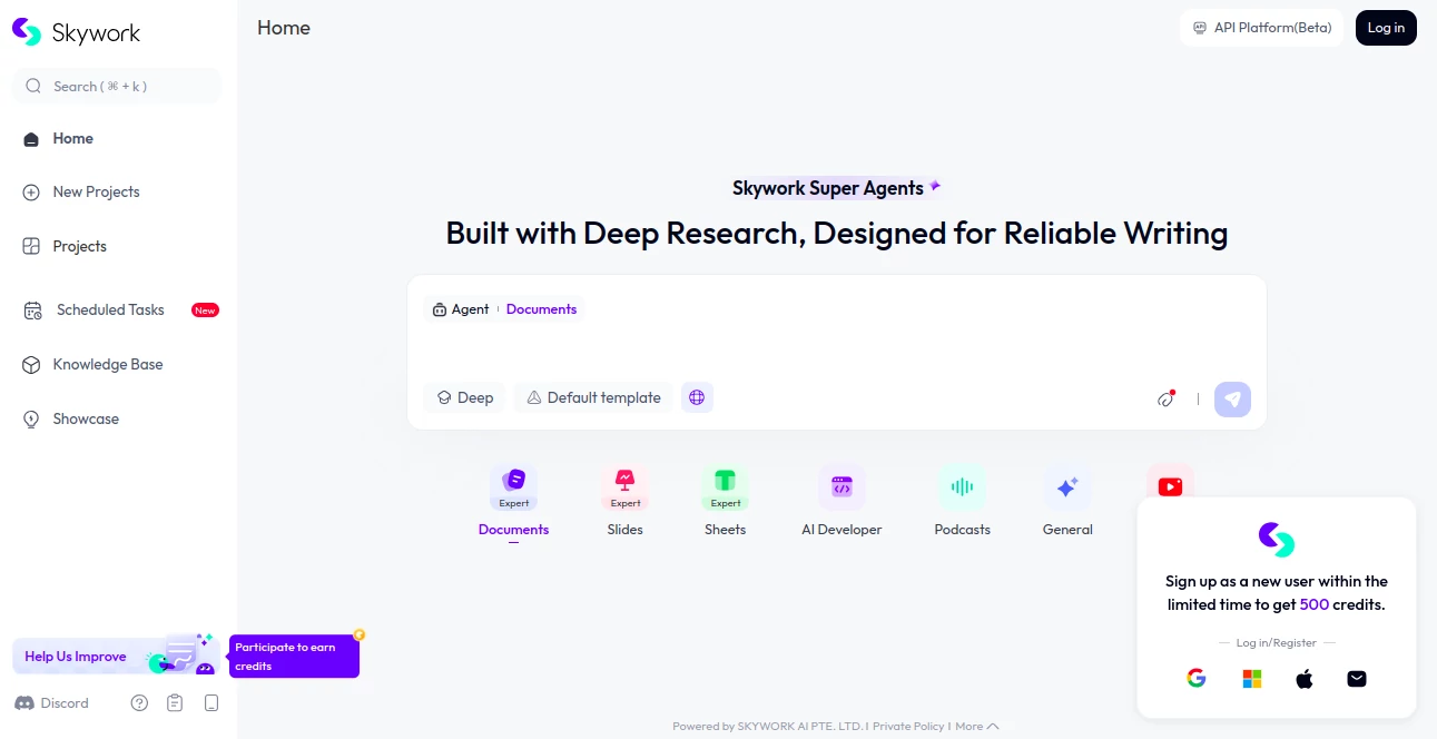 Screenshot of Skywork – An AI tool in the ,Large Language Models (LLMs)  category, showcasing its interface and key features.