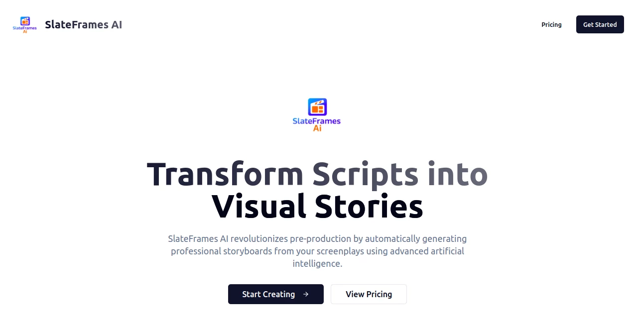 Screenshot of SlateFrames AI – An AI tool in the ,AI Script Writing ,AI Story Writing ,AI Text to Image ,AI Photo & Image Generator  category, showcasing its interface and key features.