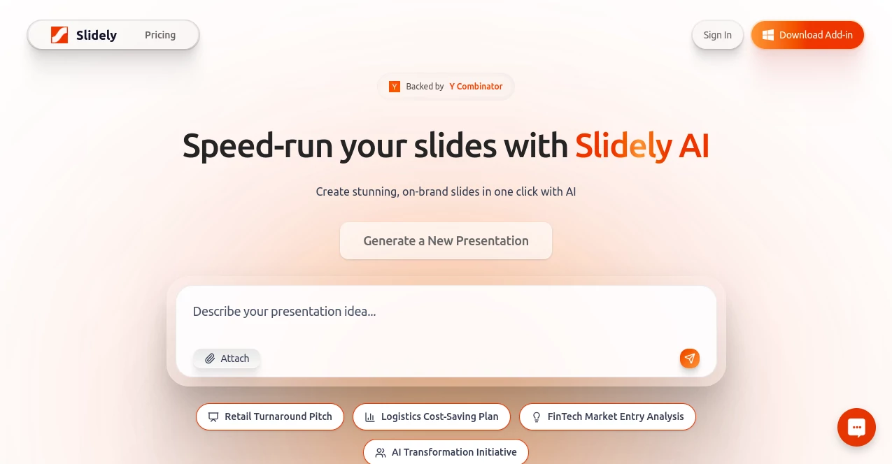 Screenshot of Slidely – An AI tool in the ,AI Content Generator ,AI Design Assistant ,AI Presentation Generator ,AI Productivity Tools  category, showcasing its interface and key features.