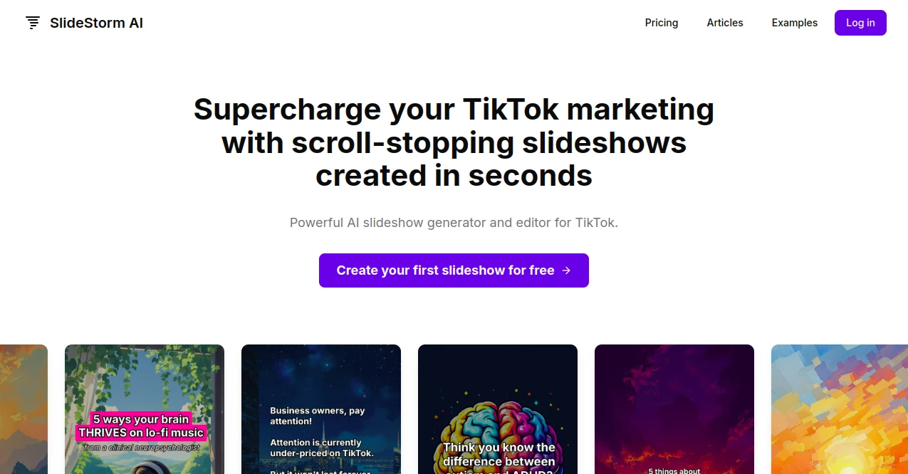 Screenshot of SlideStorm AI – An AI tool in the ,AI Summarizer ,AI Design Generator ,AI Education Assistant ,AI Presentation Generator ,AI Productivity Tools  category, showcasing its interface and key features.