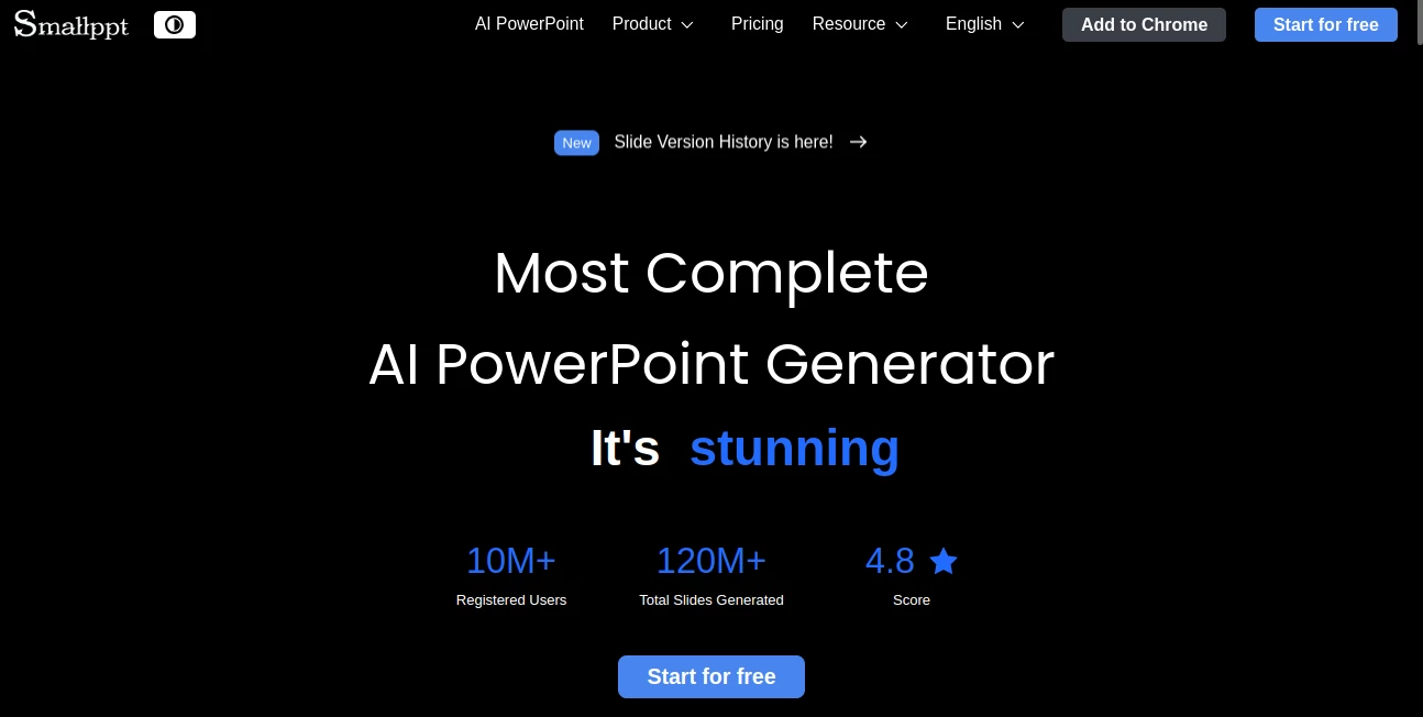 Screenshot of Smallppt – An AI tool in the ,AI Content Generator ,AI Presentation Generator ,AI Productivity Tools ,AI Documents Assistant  category, showcasing its interface and key features.