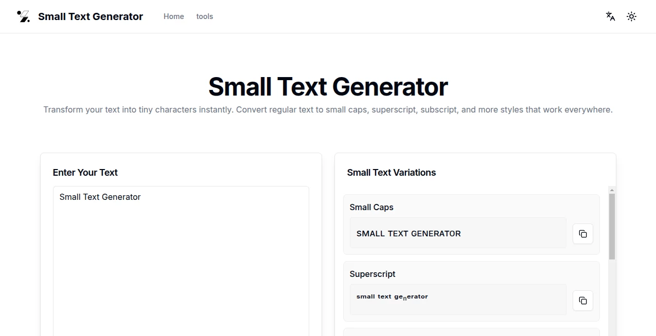 Screenshot of Small Text Generator – An AI tool in the ,AI General Writing ,AI Creative Writing ,AI Content Generator ,AI Fun Tools  category, showcasing its interface and key features.