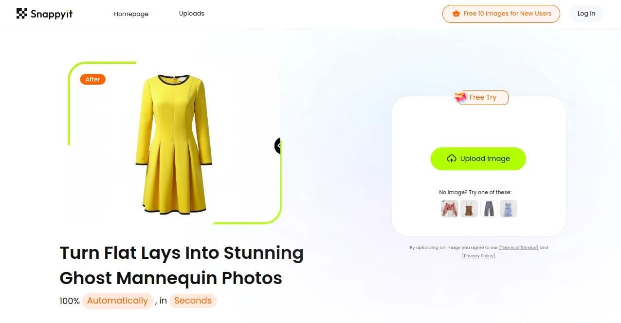 Screenshot of snappyit – An AI tool in the ,Photo & Image Editor ,AI Photo Enhancer ,AI E-commerce Assistant ,AI Design Generator  category, showcasing its interface and key features.