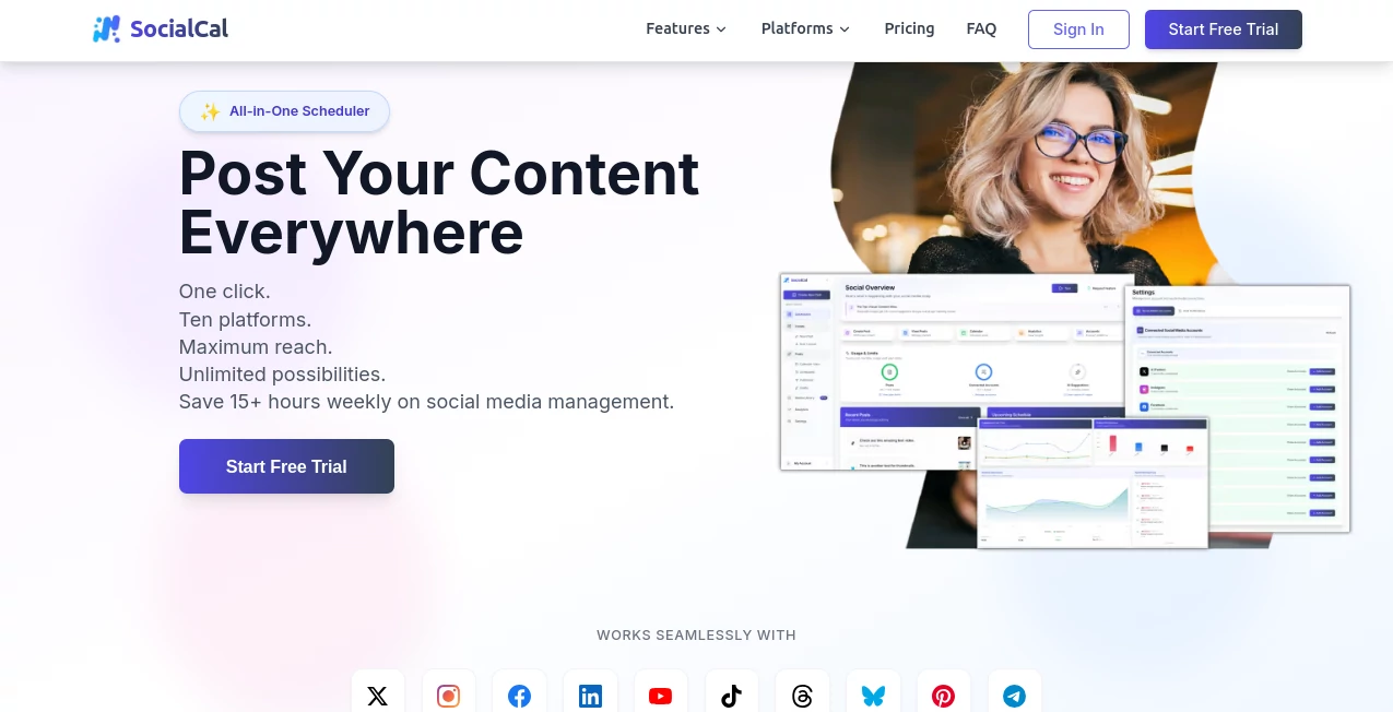 Screenshot of SocialCal – An AI tool in the ,AI Content Generator ,AI Social Media Assistant ,AI Marketing Plan Generator ,AI Scheduling  category, showcasing its interface and key features.
