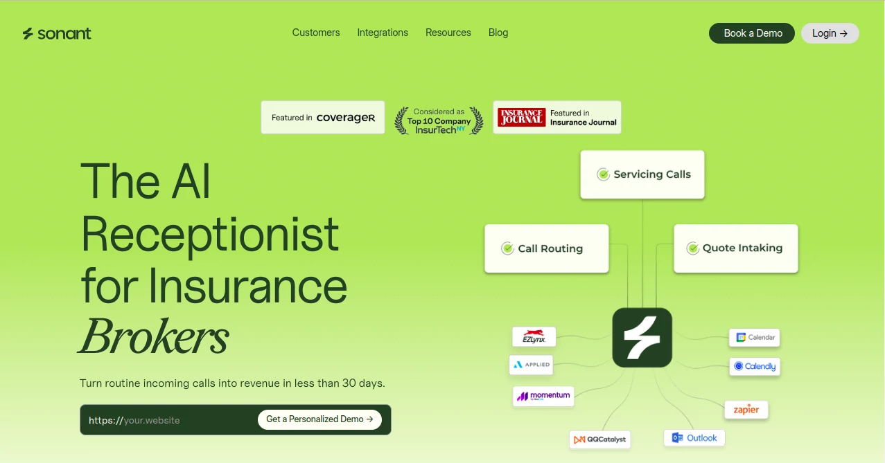 Screenshot of Sonant AI – An AI tool in the ,AI Speech Recognition ,AI Voice Assistants ,AI Customer Service Assistant ,AI Scheduling  category, showcasing its interface and key features.