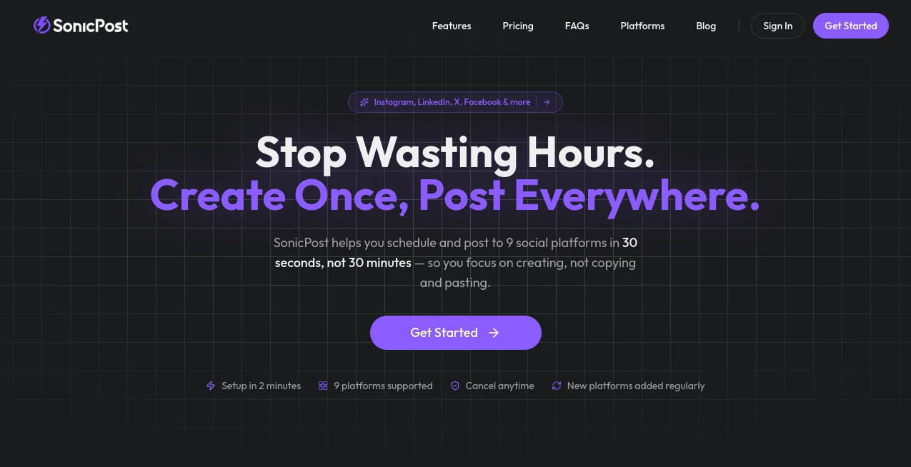 Screenshot of SonicPost – An AI tool in the ,AI Copywriting ,AI Content Generator ,AI Social Media Assistant ,Marketing  category, showcasing its interface and key features.