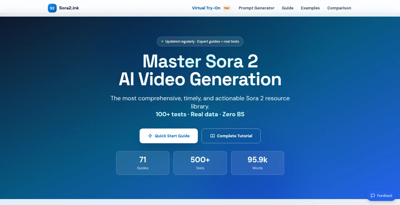 Screenshot of Sora 2 Guide – An AI tool in the ,AI Animated Video ,AI Image to Video ,AI Text to Video ,AI Video Generator  category, showcasing its interface and key features.