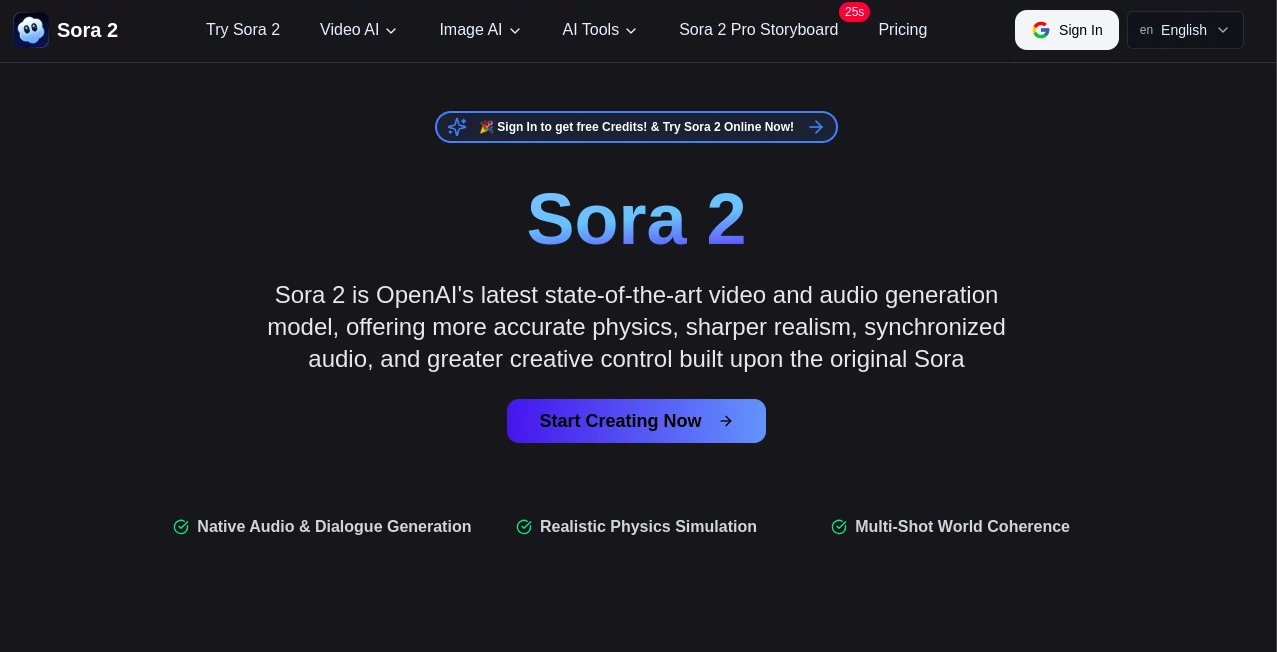 Screenshot of Sora 2 – An AI tool in the ,AI Animated Video ,AI Text to Video ,AI Video Generator ,AI Voice Assistants  category, showcasing its interface and key features.