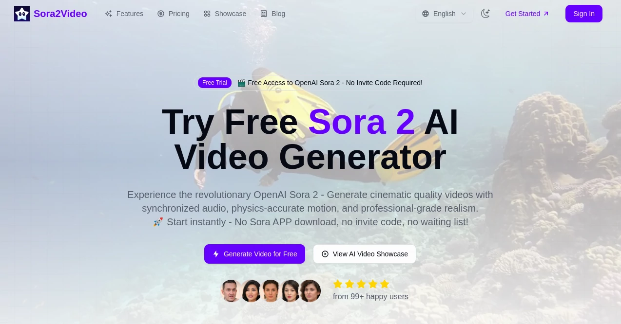 Screenshot of Sora2Video – An AI tool in the ,AI Animated Video ,AI Text to Video ,AI Video Generator ,AI Short Clips Generator  category, showcasing its interface and key features.