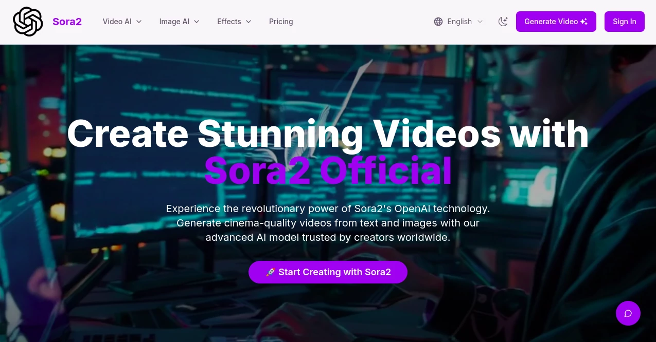Screenshot of Sora2 – An AI tool in the ,AI Animated Video ,AI Image to Video ,AI Text to Video ,AI Video Generator  category, showcasing its interface and key features.
