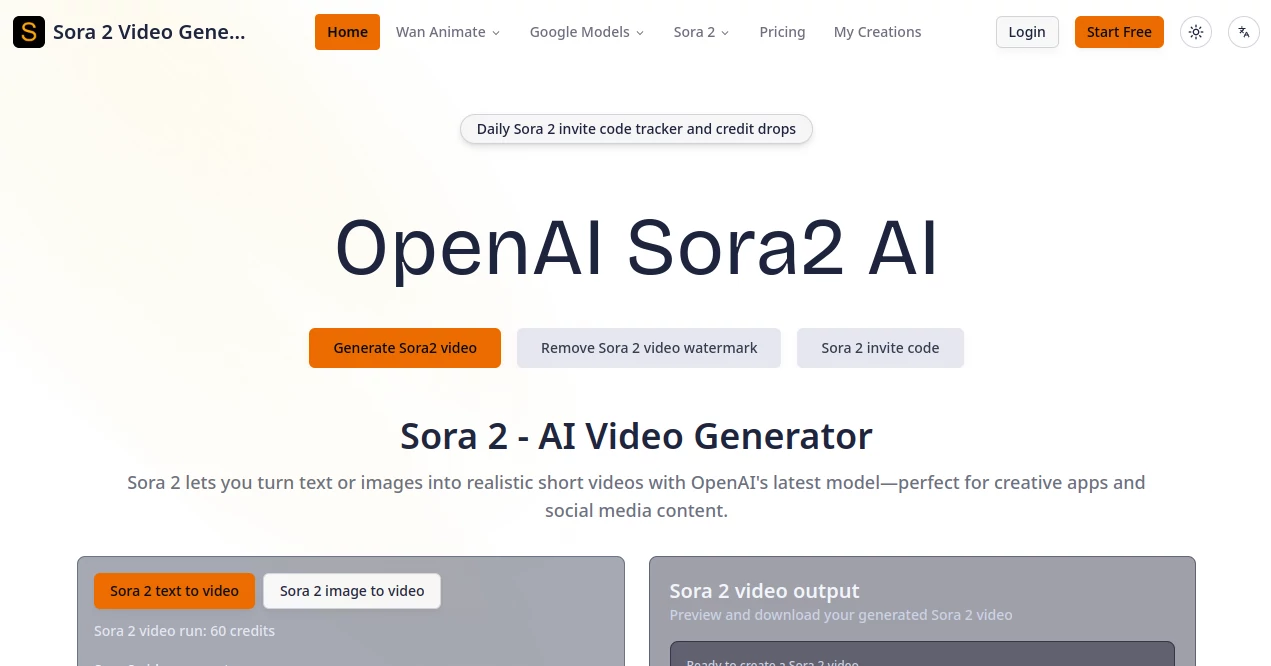 Screenshot of Sora 2 Video Generator – An AI tool in the ,AI Animated Video ,AI Image to Video ,AI Text to Video ,AI Video Generator  category, showcasing its interface and key features.
