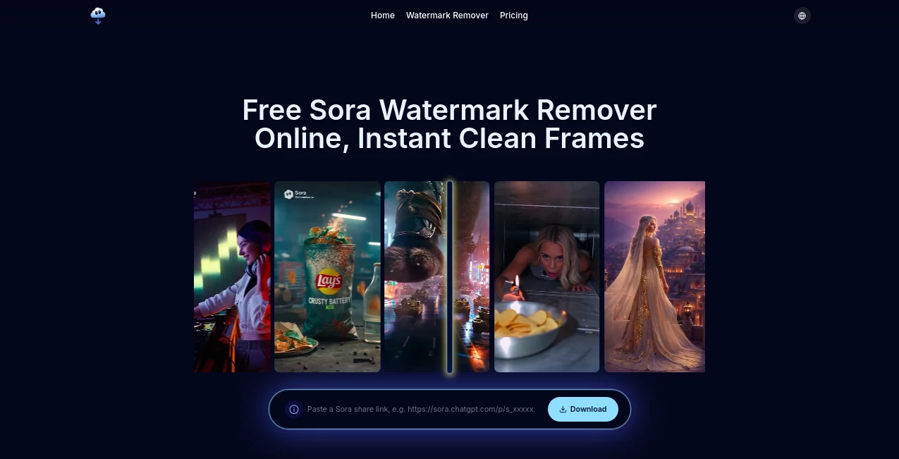 Screenshot of Sora Watermark Remover – An AI tool in the ,Photo & Image Editor ,AI Background Remover ,AI Video Editor ,AI Video Enhancer  category, showcasing its interface and key features.