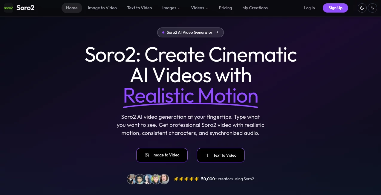 Screenshot of soro2 – An AI tool in the ,AI Animated Video ,AI Image to Video ,AI Video Generator ,AI Text to Video  category, showcasing its interface and key features.