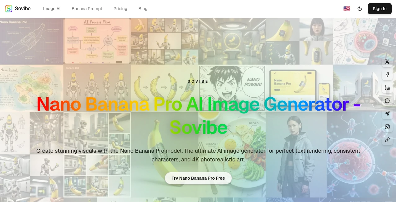 Screenshot of Sovibe AI – An AI tool in the ,AI Text to Image ,AI Photo & Image Generator ,AI Art Generator ,AI Design Generator  category, showcasing its interface and key features.