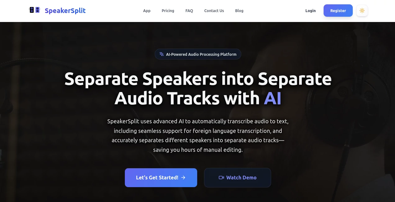 Screenshot of SpeakerSplit – An AI tool in the ,AI Transcription ,AI Audio Enhancer ,AI Speech to Text  category, showcasing its interface and key features.