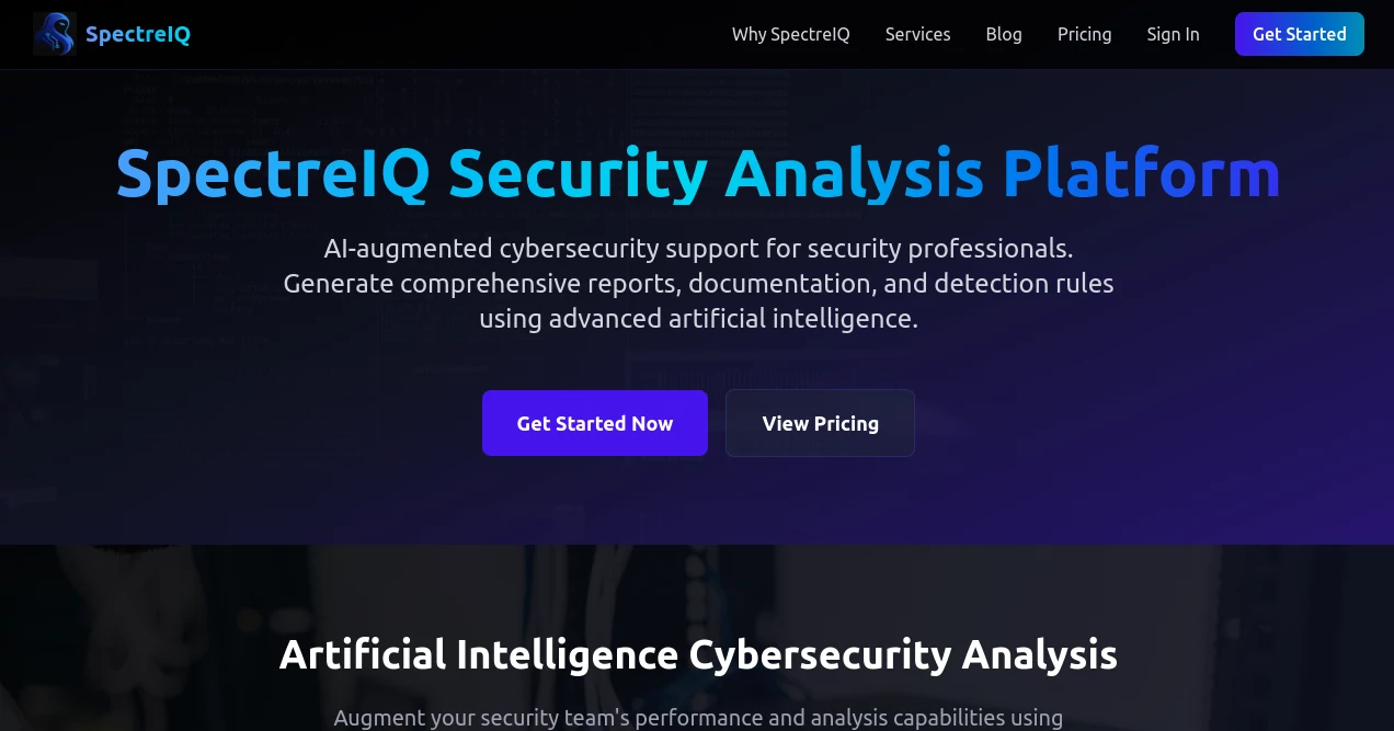 Screenshot of SpectreIQ – An AI tool in the ,AI Monitor & Report Builder ,AI Research Tool ,AI Analytics Assistant  category, showcasing its interface and key features.