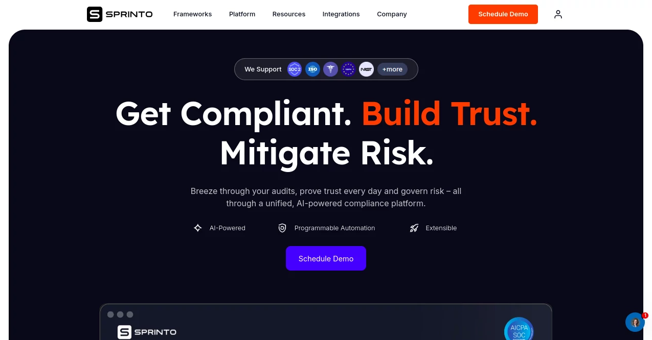 Screenshot of Sprinto AI – An AI tool in the ,AI Legal Assistant ,AI Task Management ,AI Contract Management ,AI Documents Assistant  category, showcasing its interface and key features.