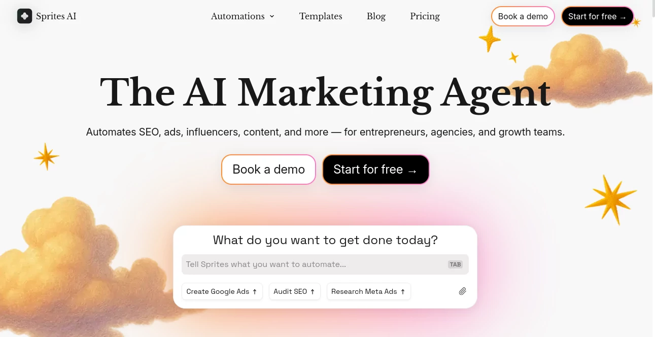 Screenshot of Sprites AI – An AI tool in the ,AI Content Generator ,AI SEO Assistant ,AI Ad Generator ,AI Email Marketing  category, showcasing its interface and key features.