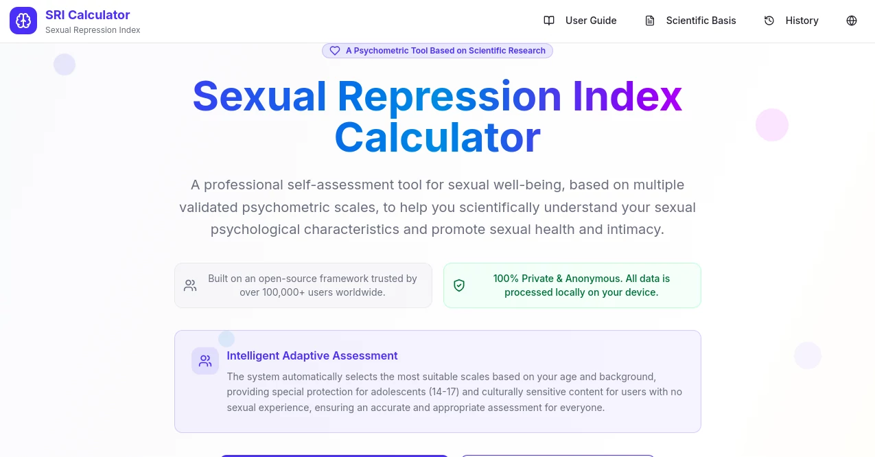 Screenshot of Sexual Repression Index Calculator – An AI tool in the ,AI Mental Health ,AI Coaching ,AI Quizzes  category, showcasing its interface and key features.