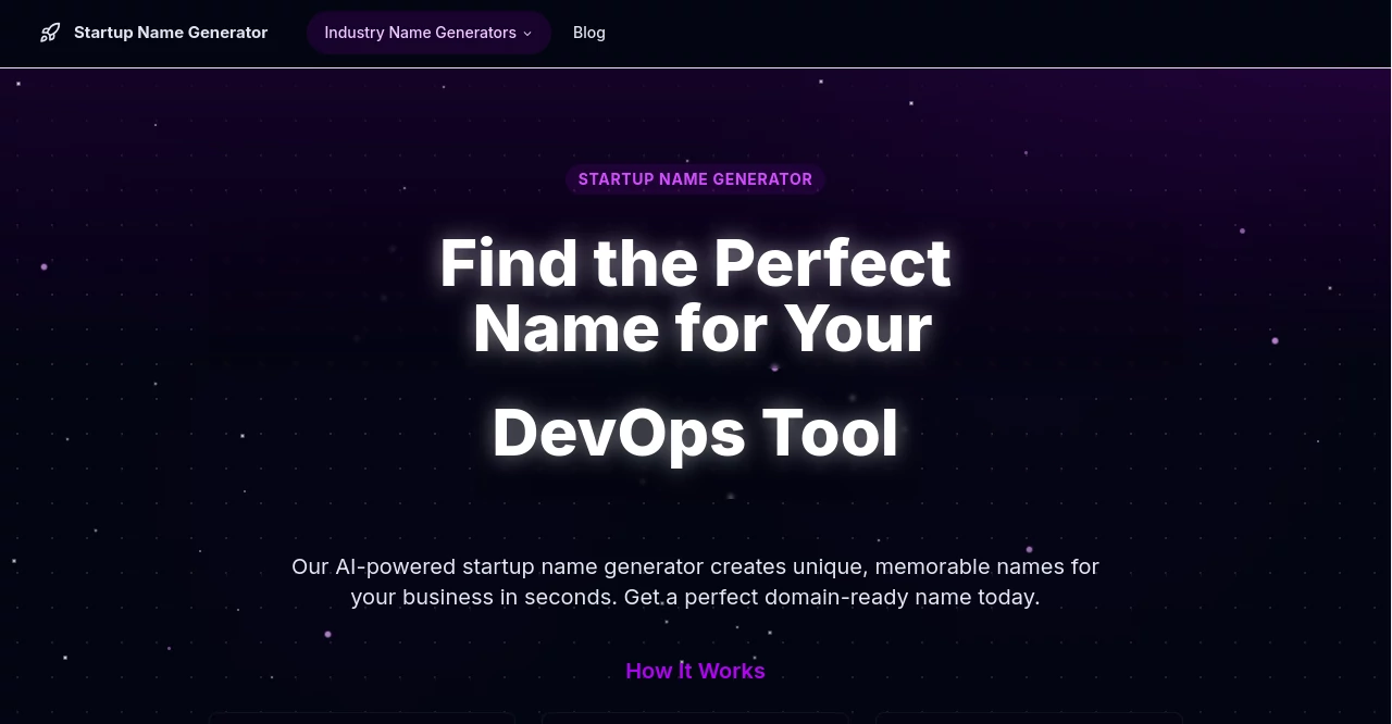 Screenshot of Startup Name Generator – An AI tool in the ,AI Content Generator ,AI Business Ideas Generator ,AI Fun Tools ,Other  category, showcasing its interface and key features.