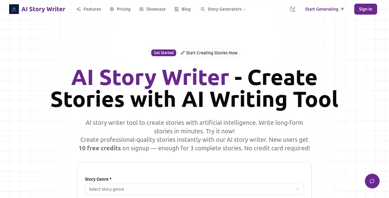 Screenshot of AI Story Generator | Create Stories from Prompts Instantly – An AI tool in the ,AI Creative Writing ,AI Content Generator ,AI Novel ,AI Story Writing  category, showcasing its interface and key features.