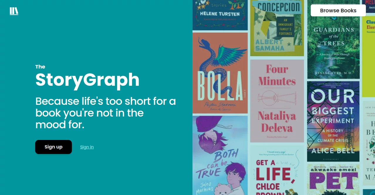 Screenshot of The StoryGraph – An AI tool in the ,AI Book Writing ,AI Creative Writing ,AI Novel ,AI Story Writing  category, showcasing its interface and key features.