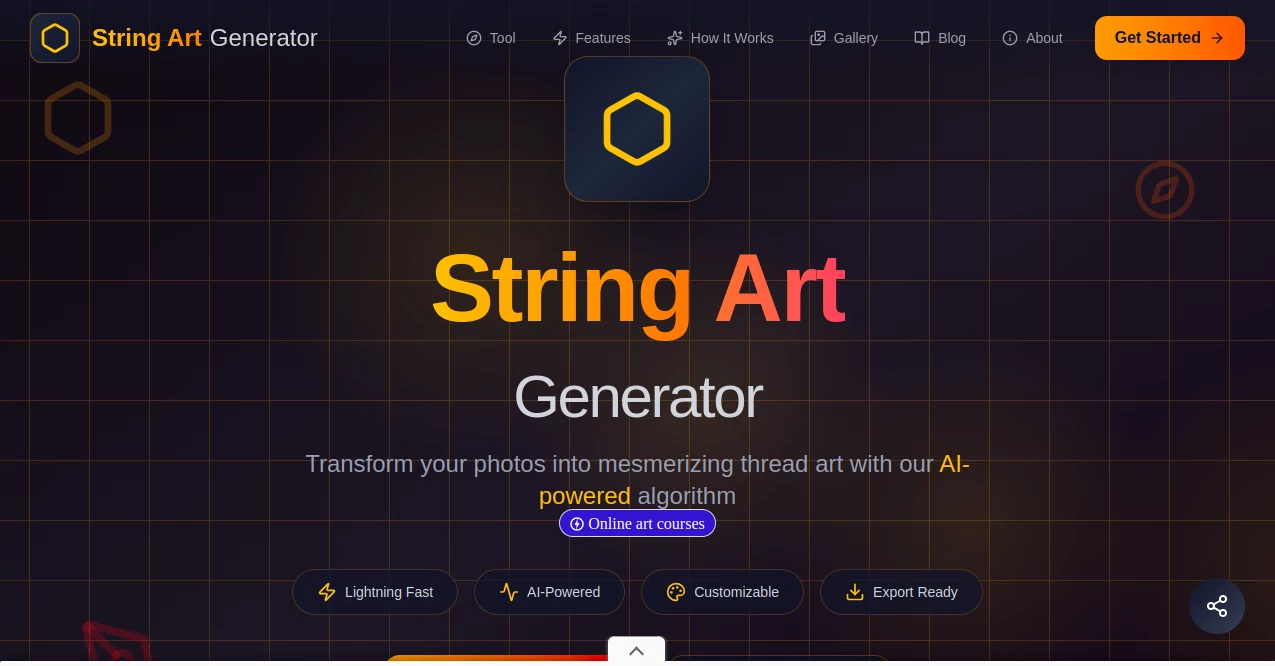 Screenshot of string art generator – An AI tool in the ,AI Photo & Image Generator ,AI Pattern Generator ,AI Art Generator ,AI Design Generator  category, showcasing its interface and key features.