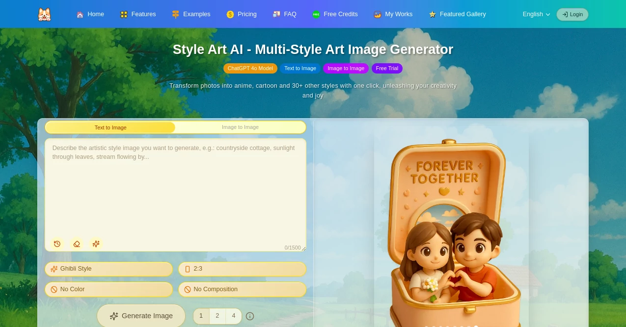 Screenshot of Style Art AI – An AI tool in the ,AI Photo & Image Generator  category, showcasing its interface and key features.
