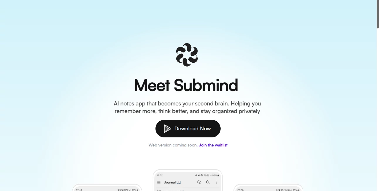 Screenshot of Meet Submind – An AI tool in the ,AI Knowledge Management ,AI Notes Assistant ,AI Documents Assistant ,AI Files Assistant  category, showcasing its interface and key features.