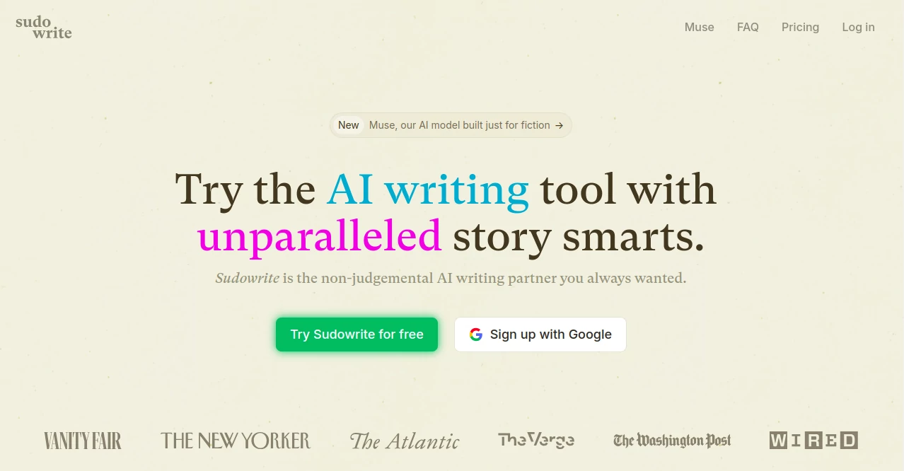 Screenshot of Sudowrite Muse – An AI tool in the ,Prompt ,AI Story Writing ,AI Book Writing ,AI Writing Assistants ,AI Creative Writing ,AI Novel  category, showcasing its interface and key features.