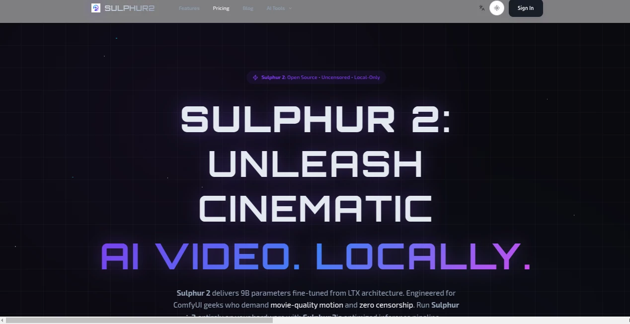 Screenshot of sulphur 2 – An AI tool in the ,AI Image to Video ,AI Text to Video ,AI Video Generator  category, showcasing its interface and key features.