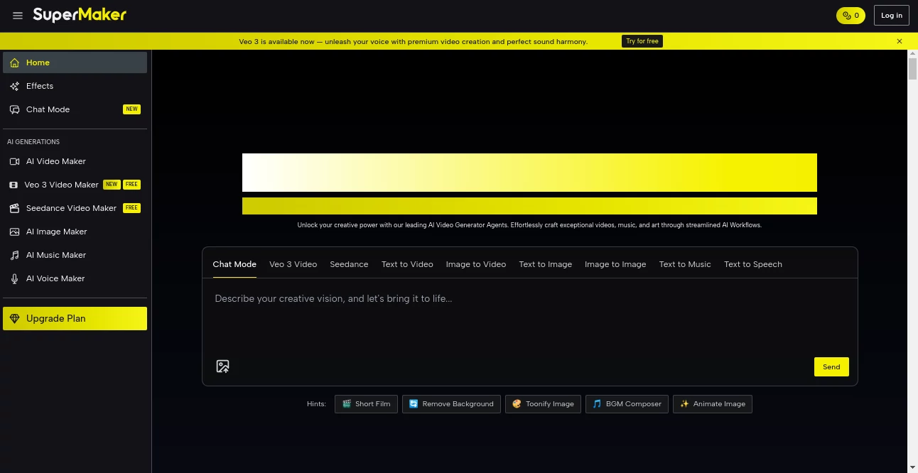 Screenshot of SuperMaker – An AI tool in the ,AI Content Generator ,AI Photo & Image Generator ,AI Video Generator ,AI Music Generator  category, showcasing its interface and key features.