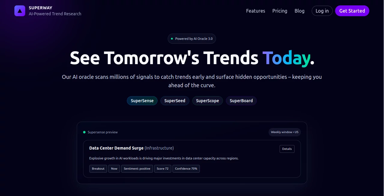 Screenshot of SUPERWAY – An AI tool in the ,AI Research Tool ,AI SEO Assistant ,AI Marketing Plan Generator ,AI Productivity Tools  category, showcasing its interface and key features.