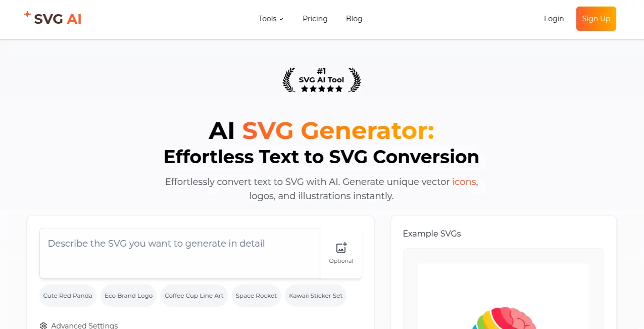 Screenshot of SVGAI – An AI tool in the ,AI Illustration Generator ,AI Icon Generator ,AI Logo Generator ,AI Design Generator  category, showcasing its interface and key features.