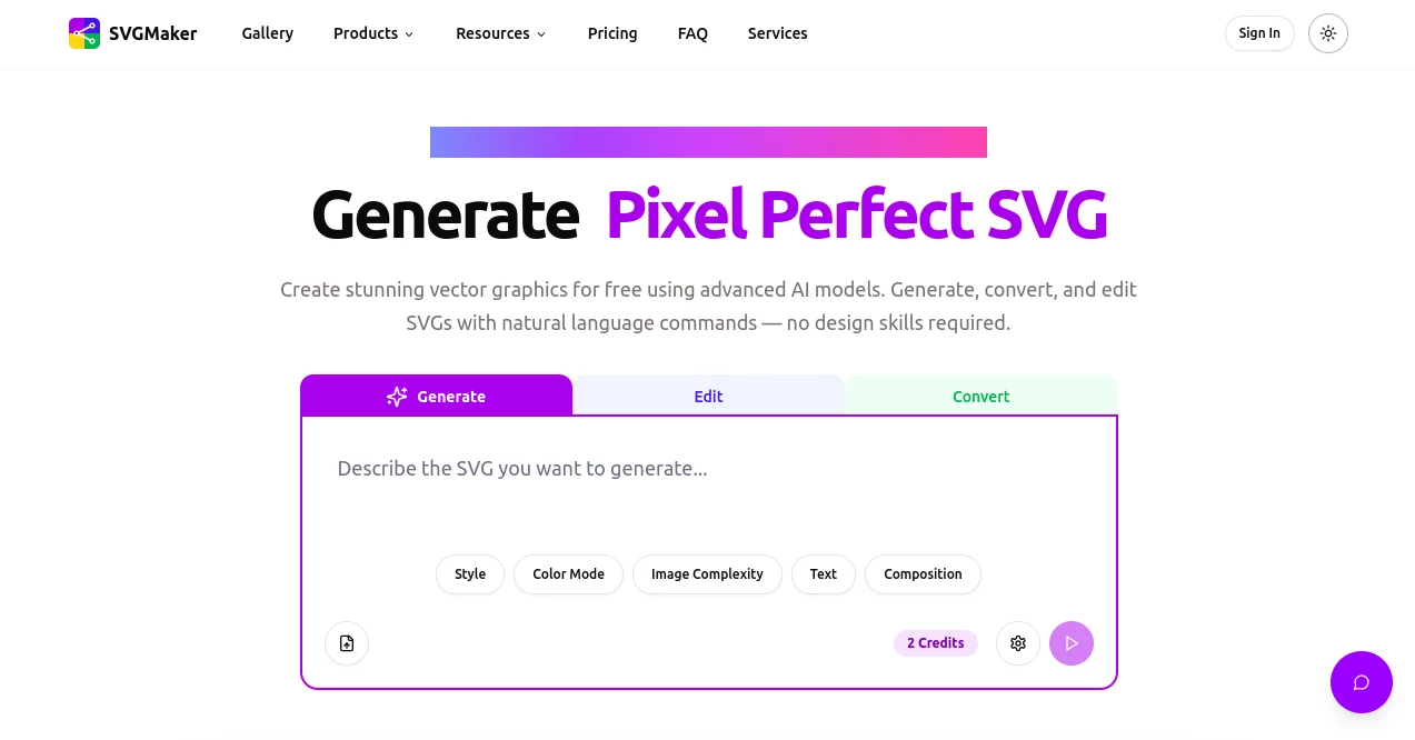 Screenshot of SVGMaker – An AI tool in the ,AI Illustration Generator ,AI Icon Generator ,AI Logo Generator ,AI Design Generator  category, showcasing its interface and key features.