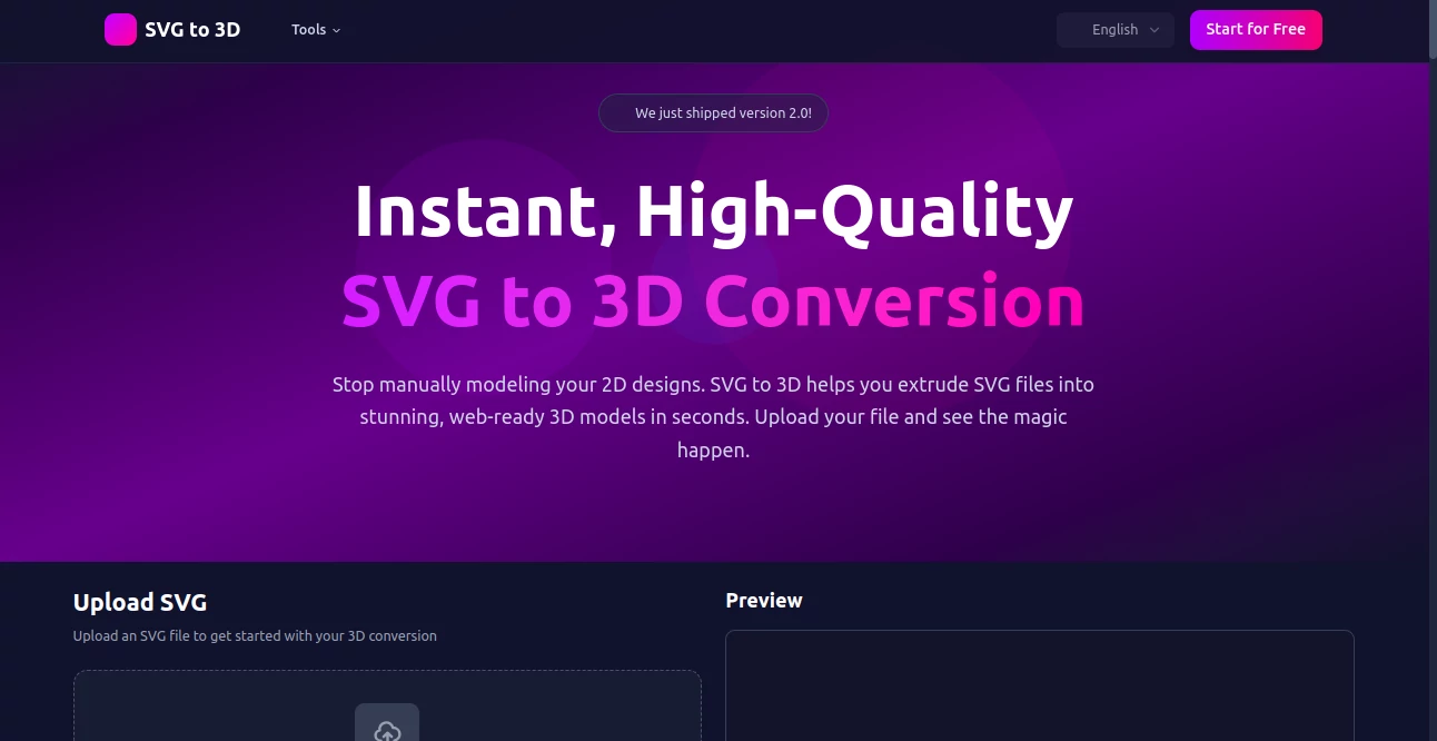 Screenshot of SVG to 3D – An AI tool in the ,AI 3D Model Generator  category, showcasing its interface and key features.