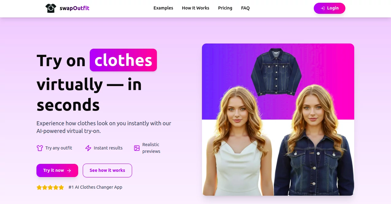 Screenshot of swapOutfit – An AI tool in the ,AI Photo & Image Generator ,Photo & Image Editor ,AI Image to Image ,AI Clothing Generator  category, showcasing its interface and key features.
