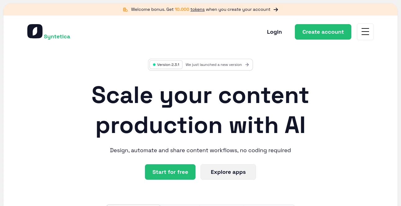 Screenshot of Syntetica – An AI tool in the ,AI Presentation Generator ,AI Productivity Tools ,AI Workflow Management ,AI Document Extraction  category, showcasing its interface and key features.