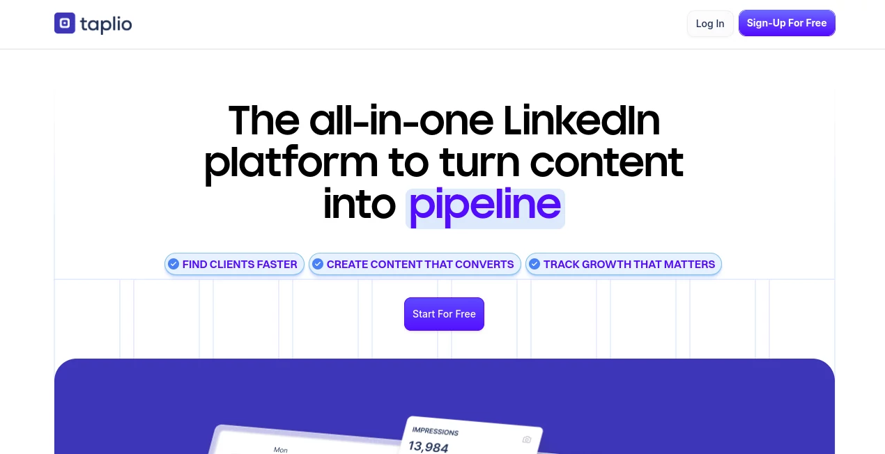Screenshot of Taplio – An AI tool in the ,AI Content Generator ,AI Analytics Assistant ,AI Social Media Assistant ,AI Hashtag Assistant  category, showcasing its interface and key features.