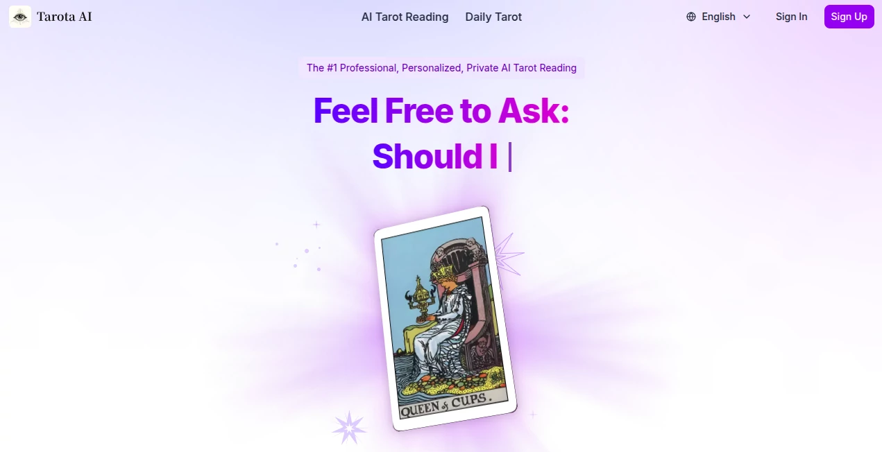 Screenshot of Tarota AI – An AI tool in the ,AI Life Assistant ,AI Fun Tools ,AI Religion ,AI Coaching  category, showcasing its interface and key features.