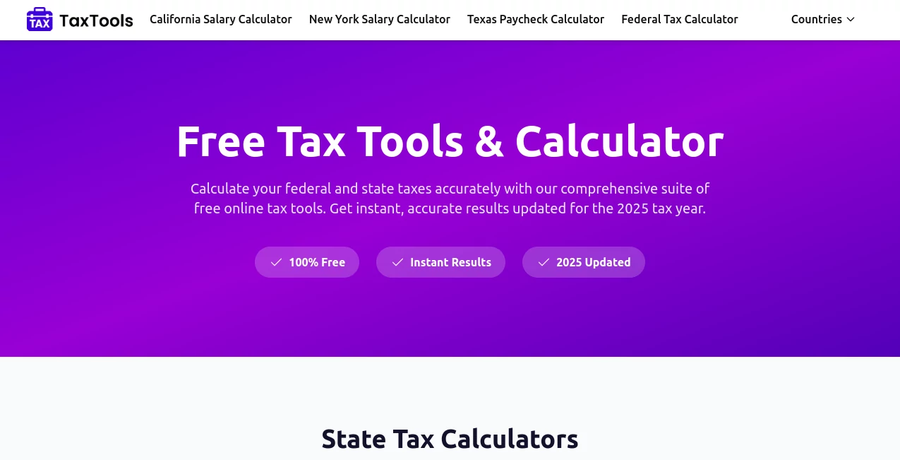 Screenshot of TaxTools – An AI tool in the ,AI Accounting Assistant ,AI Research Tool ,AI Business Ideas Generator ,AI Tax Assistant  category, showcasing its interface and key features.