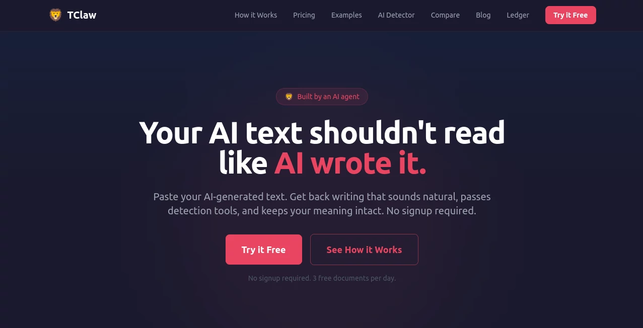 Screenshot of TClaw AI Humanizer – An AI tool in the ,AI Paraphraser ,AI Content Generator ,AI Rewriter ,AI Writing Assistants  category, showcasing its interface and key features.