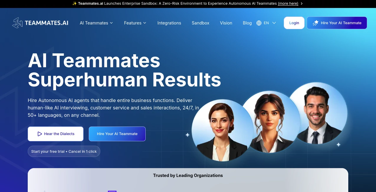 Screenshot of AI Teammates – An AI tool in the ,AI Sales Assistant ,AI Customer Service Assistant ,AI Interview Assistant ,AI Recruiting  category, showcasing its interface and key features.