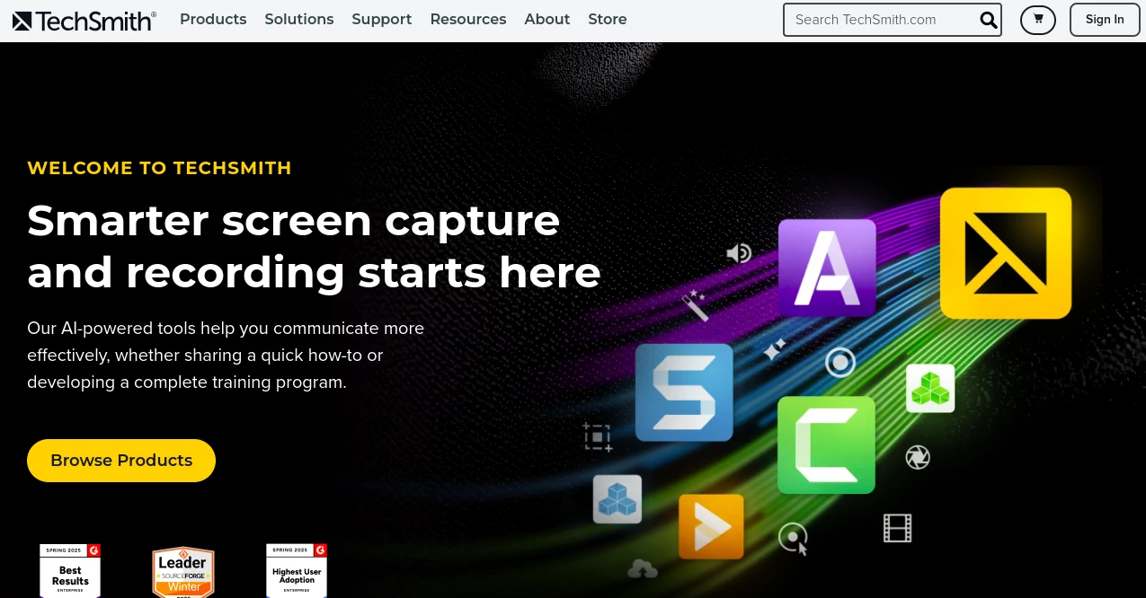 Screenshot of TechSmith – An AI tool in the ,Photo & Image Editor ,AI Video Editor ,AI Tutorial ,AI Presentation Generator  category, showcasing its interface and key features.