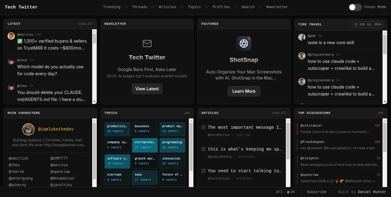 Screenshot of Tech Twitter – An AI tool in the ,Other  category, showcasing its interface and key features.