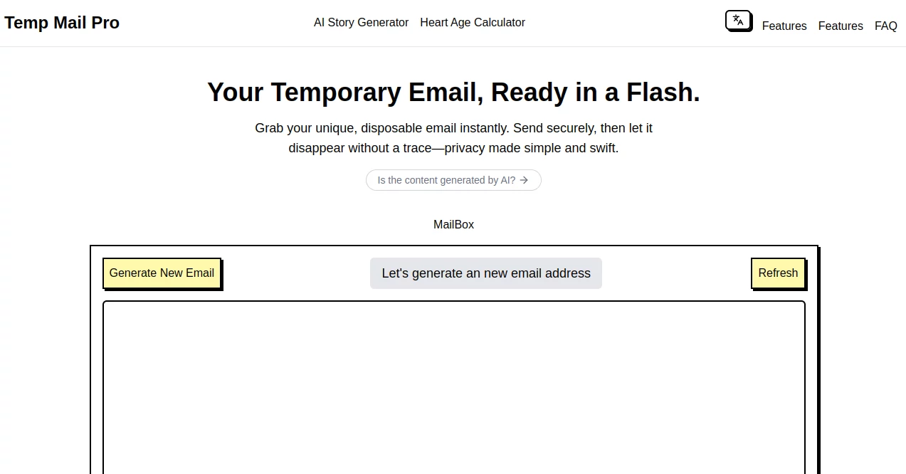 Screenshot of tempmailpro – An AI tool in the ,AI Email Assistant ,AI Life Assistant ,AI Productivity Tools  category, showcasing its interface and key features.