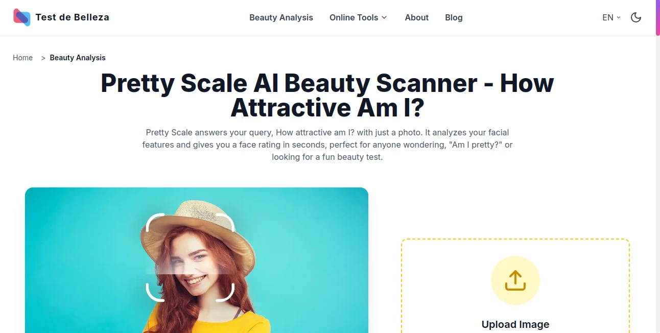 Screenshot of Test de Belleza – An AI tool in the ,AI Photo Enhancer ,AI Photography ,AI Selfie & Portrait ,AI Fun Tools  category, showcasing its interface and key features.